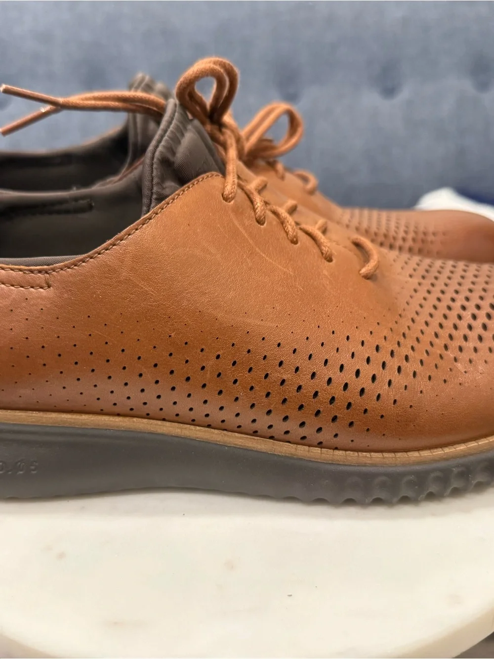 Cole Haan Tan Brown Perforated Leather Oxford Shoes